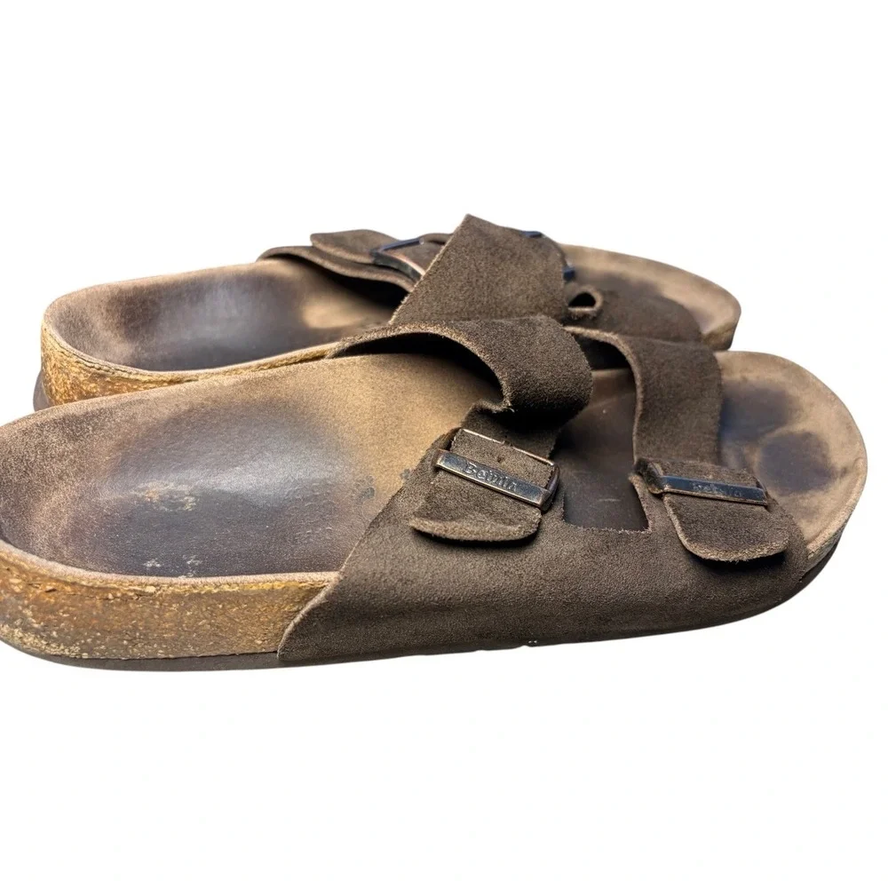 Betula by Birkenstock Dark Brown Suede Two Strap Buckle Sandals Slides Men US 10